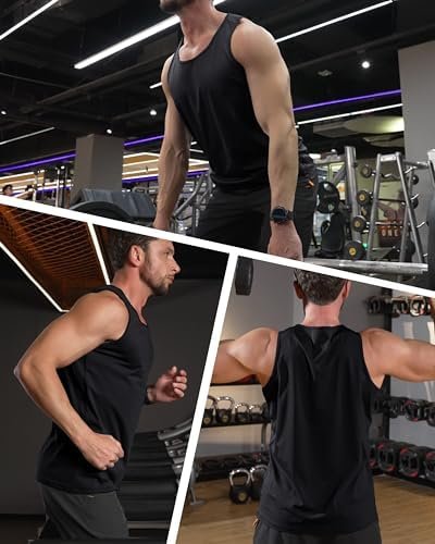 Men's UPF 50+ Tank Top Quick Dry Summer Workout Muscle Sleeveless Shirts for Swim Beach Bodybuilding